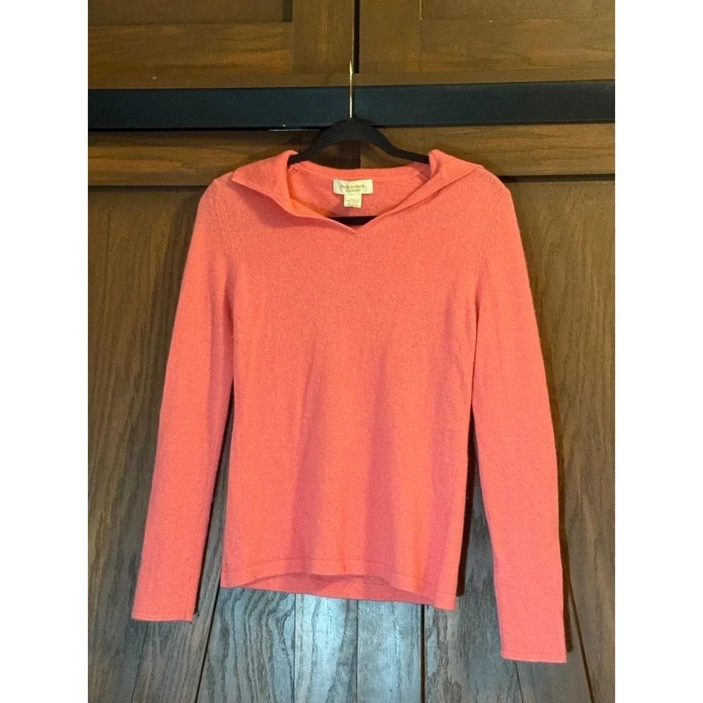 Peck & Peck Women's Sweater Pink Collared Long Sleeve 100% Cashmere Sz M EUCS